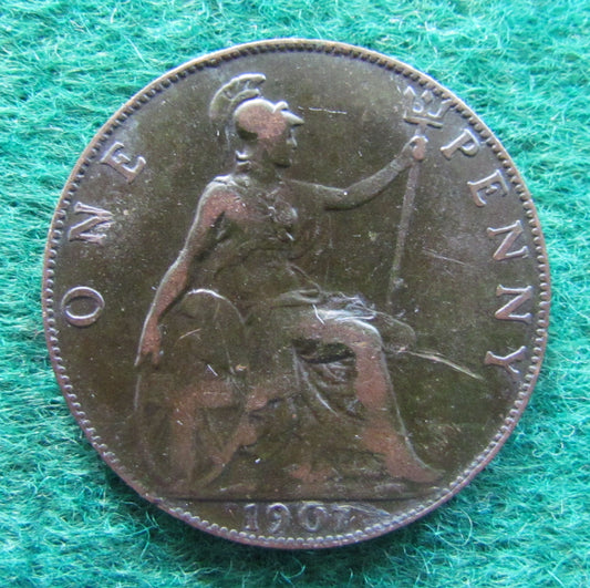GB British UK English 1907 Penny King Edward VII Coin Circulated