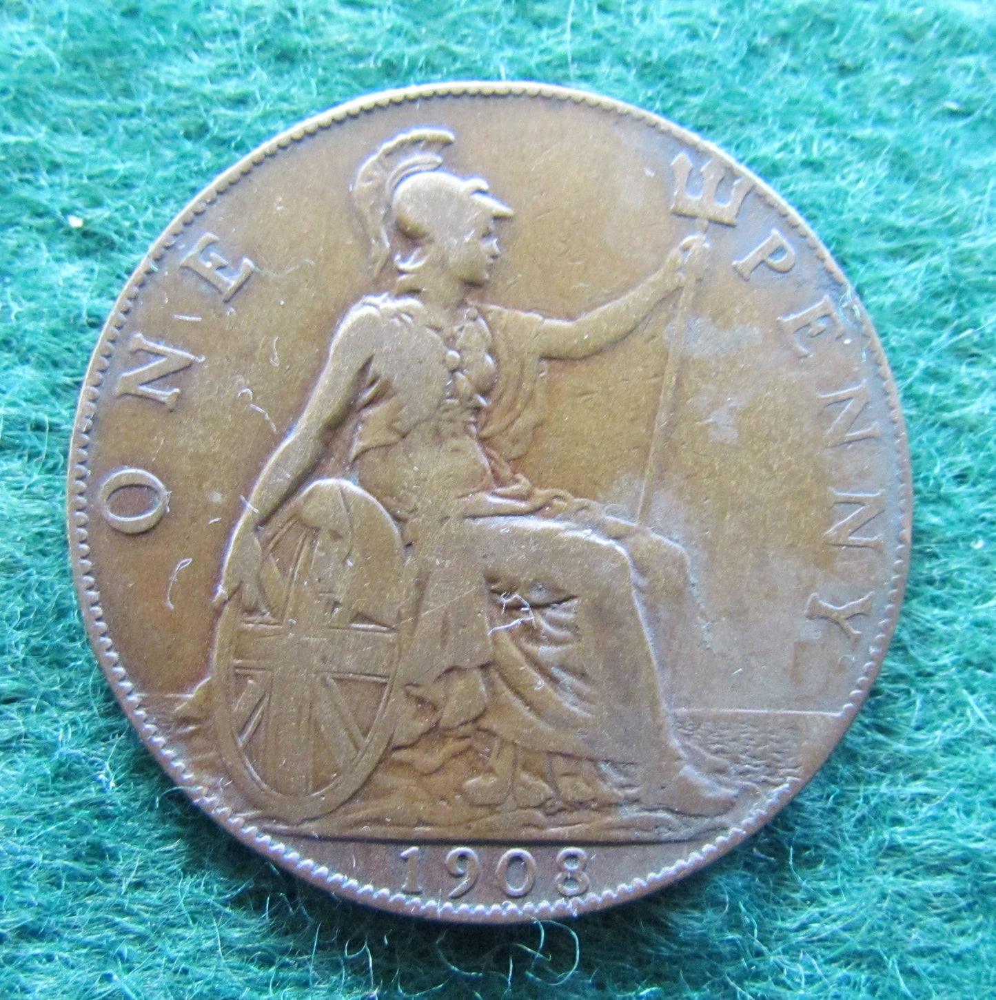 GB British UK English 1908 Penny King Edward VII Coin Circulated