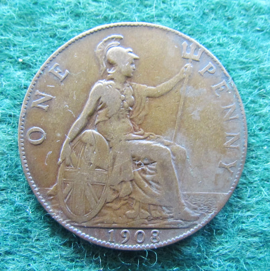 GB British UK English 1908 Penny King Edward VII Coin Circulated