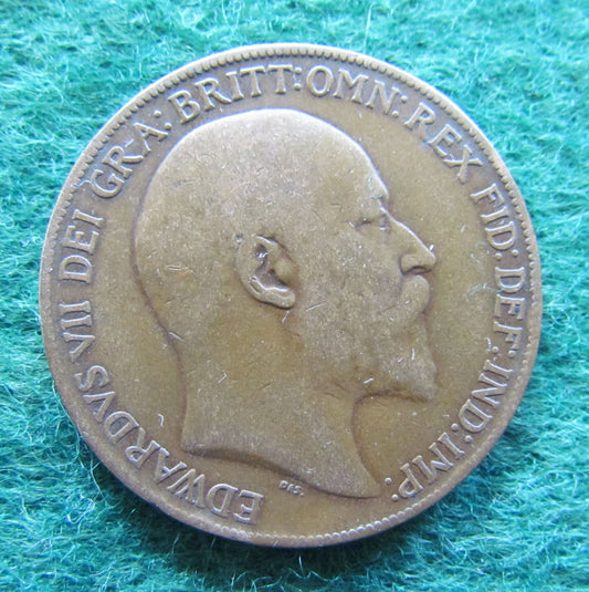 GB British UK English 1908 Penny King Edward VII Coin Circulated
