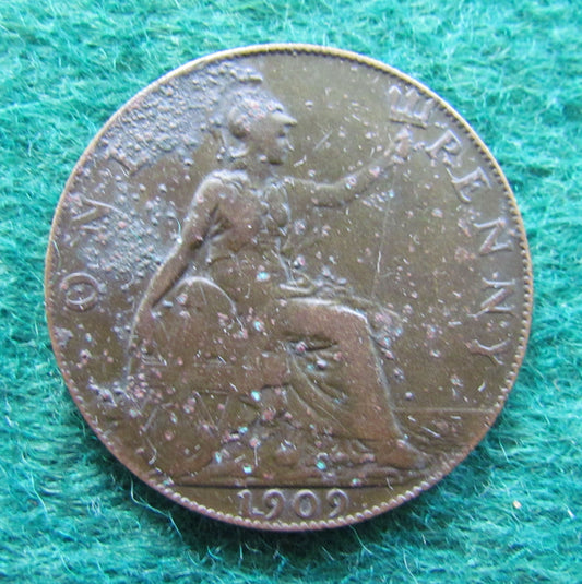 GB British UK English 1909 Penny King Edward VII Coin Circulated