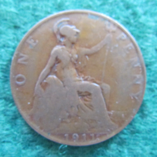 GB British UK English 1911 Penny King George V Coin Circulated