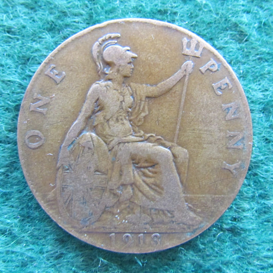 GB British UK English 1913 Penny King George V Coin Circulated