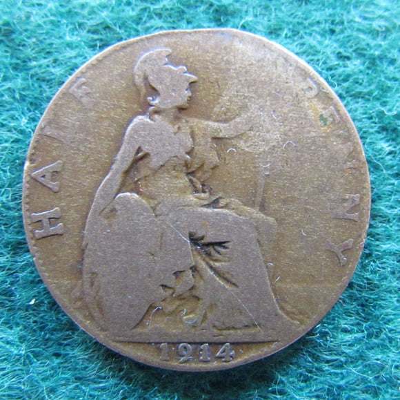 GB British UK English 1914 Half Penny King George V Coin Circulated
