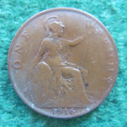 GB British UK English 1916 Penny King George V Coin Circulated