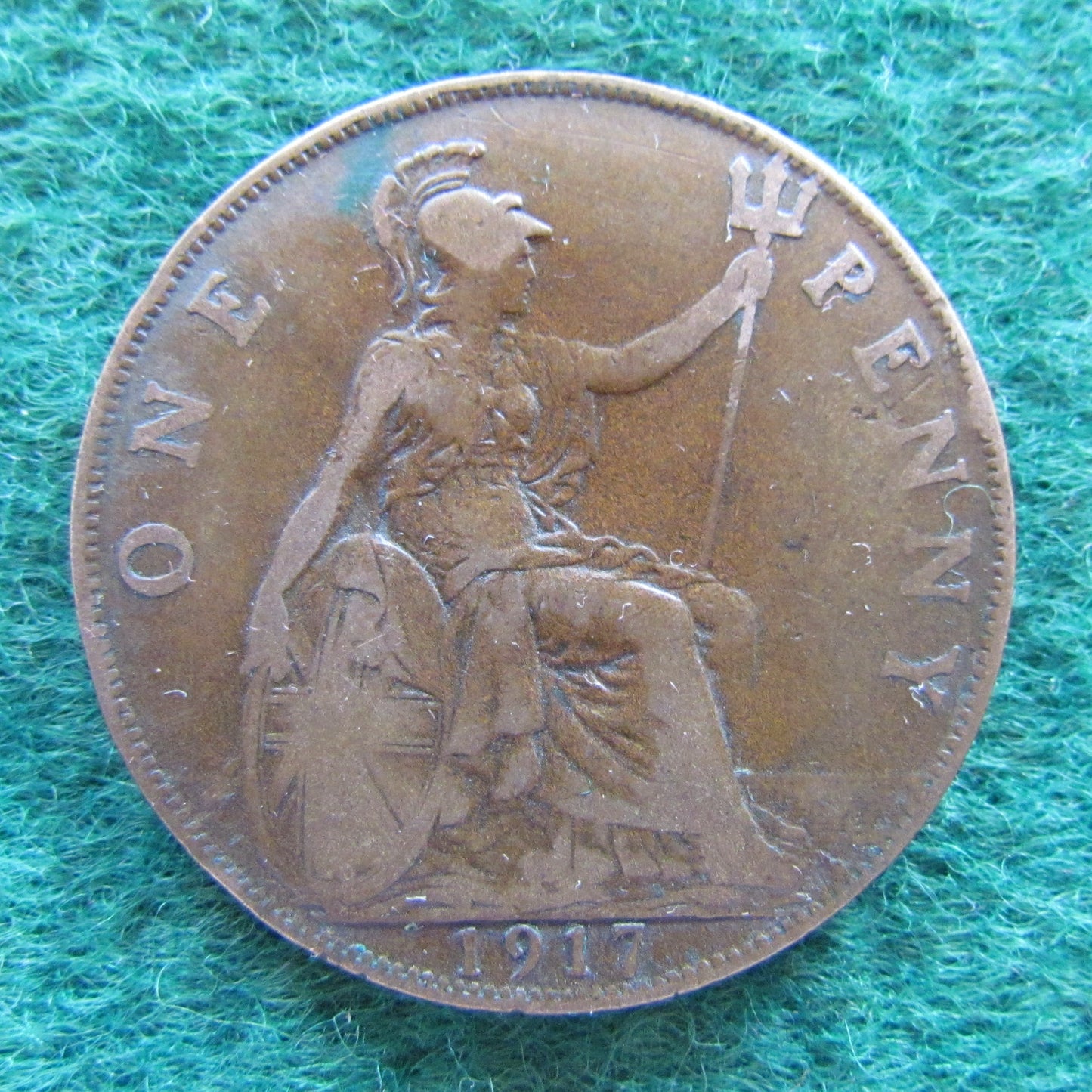 GB British UK English 1917 Penny King George V Coin Circulated