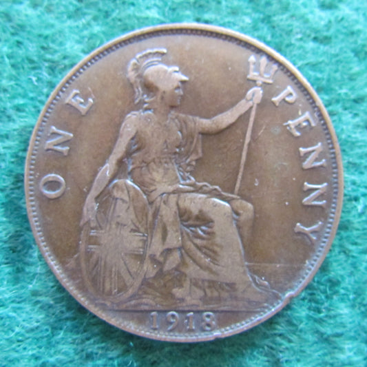 GB British UK English 1918 Penny King George V Coin Circulated