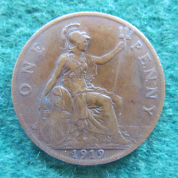 GB British UK English 1919 Penny King George V Coin Circulated