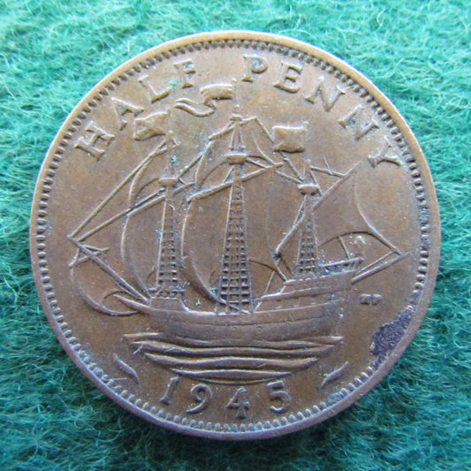 GB British UK English 1945 Half Penny King George VI Coin