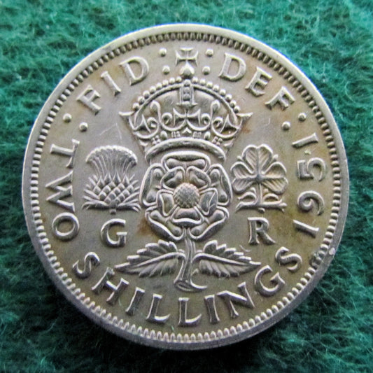GB British UK English 1951 2 Shilling King George VI Coin