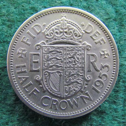 GB British UK English 1953 Half Crown Queen Elizabeth II Coin