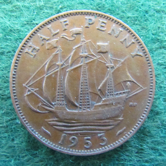 GB British UK English 1953 Half Penny Queen Elizabeth II Coin