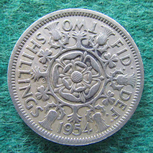 GB British UK English 1954 2 Shilling Queen Elizabeth II Coin
