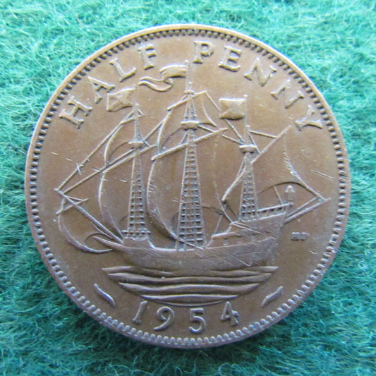 GB British UK English 1954 Half Penny Queen Elizabeth II Coin
