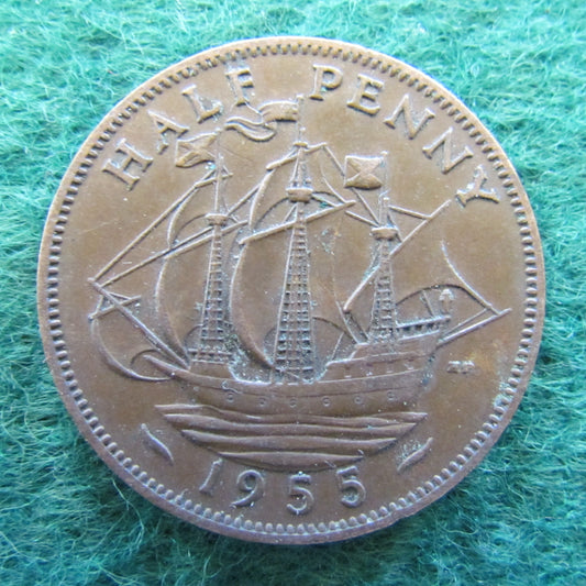 GB British UK English 1955 Half Penny Queen Elizabeth II Coin