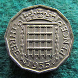 GB British UK English 1955 Threepence Queen Elizabeth II Coin