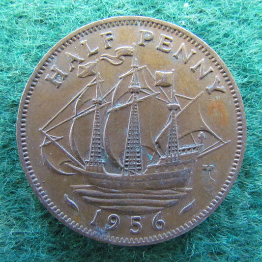 GB British UK English 1956 Half Penny Queen Elizabeth II Coin