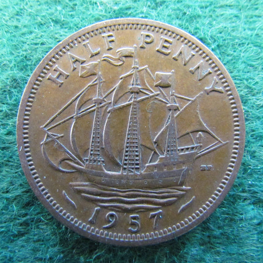 GB British UK English 1957 Half Penny Queen Elizabeth II Coin