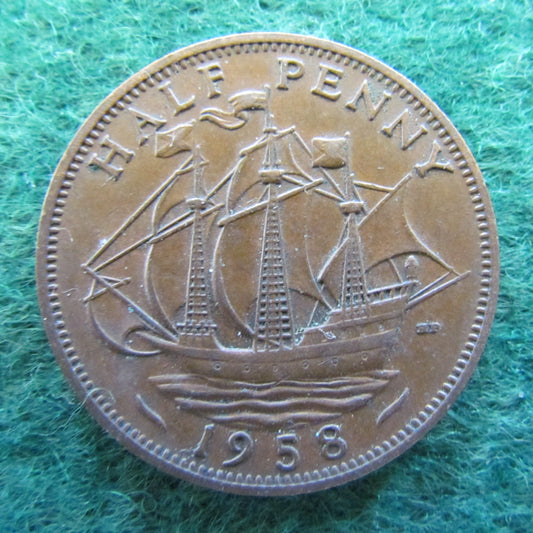 GB British UK English 1958 Half Penny Queen Elizabeth II Coin