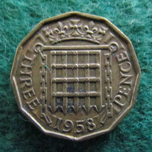 GB British UK English 1958 Threepence Queen Elizabeth II Coin