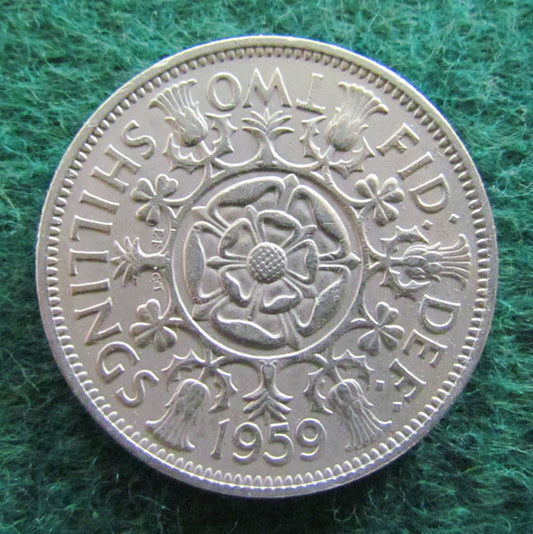 GB British UK English 1959 2 Shilling Queen Elizabeth II Coin