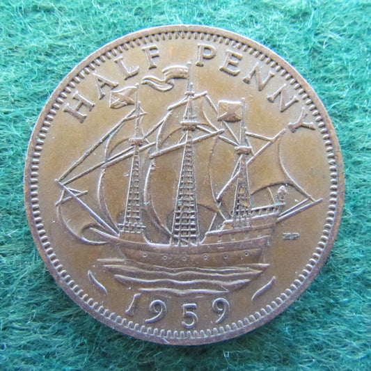 GB British UK English 1959 Half Penny Queen Elizabeth II Coin