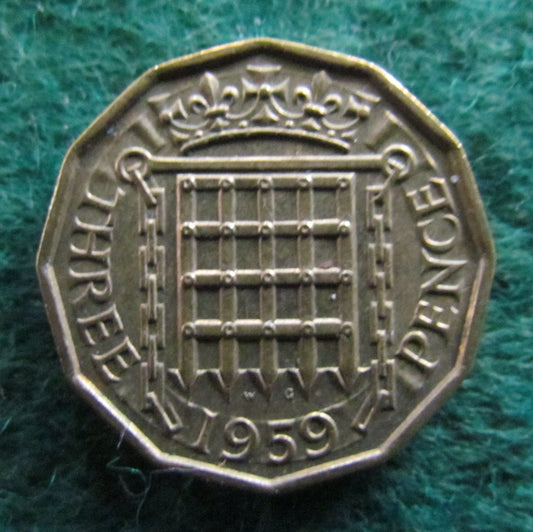 GB British UK English 1959 Threepence Queen Elizabeth II Coin
