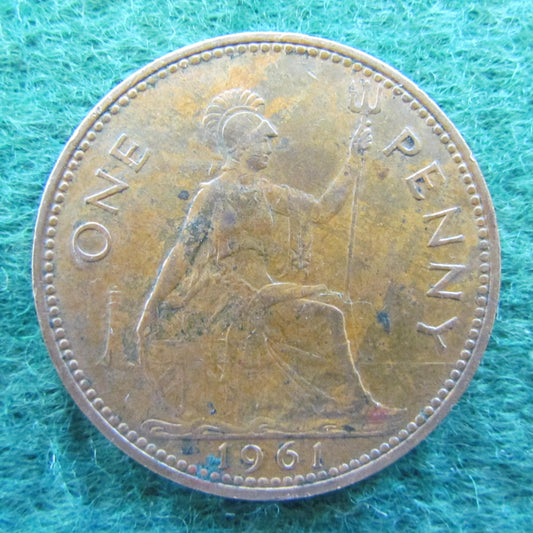 GB British UK English 1961 Penny Queen Elizabeth II Coin