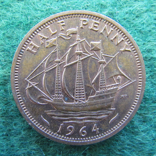 GB British UK English 1964 Half Penny Queen Elizabeth II Coin
