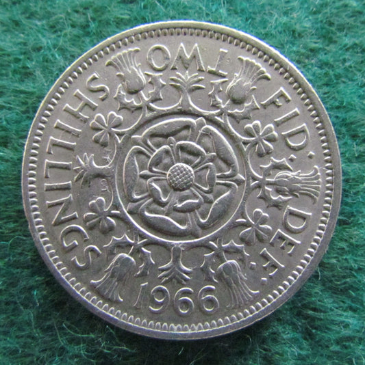 GB British UK English 1966 2 Shilling Queen Elizabeth II Coin