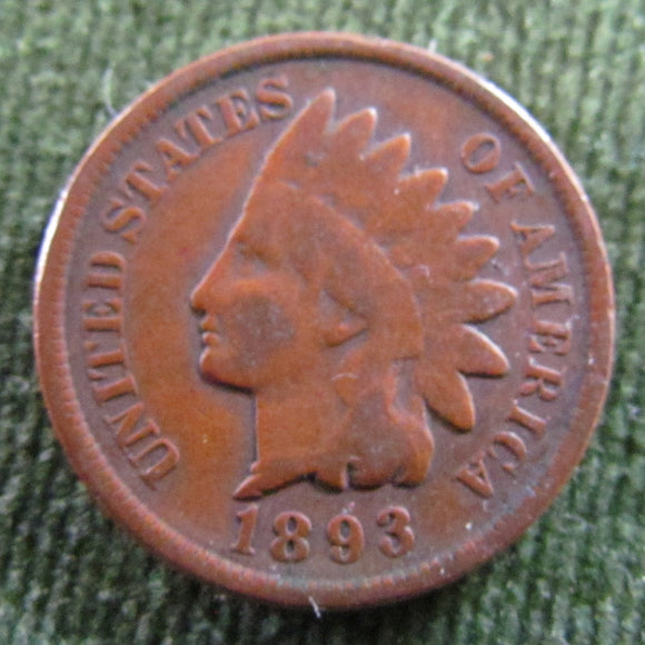 USA American 1893 1 Cent Indian Head Penny Coin - Circulated