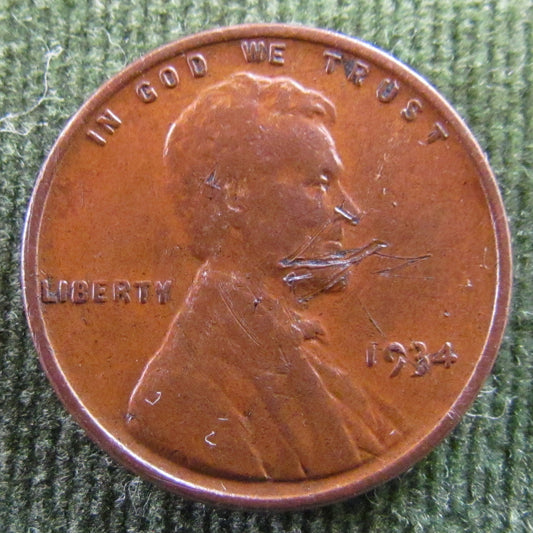 USA American 1934 1 Cent Wheat Lincoln Coin - Circulated