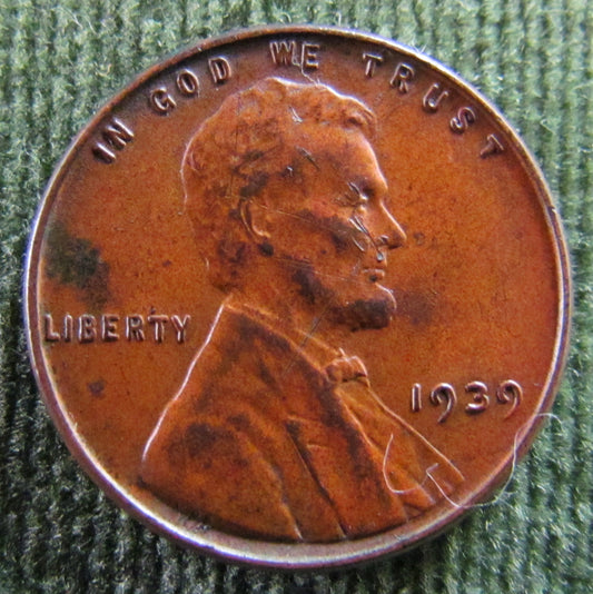 USA American 1939 1 Cent Wheat Lincoln Coin - Almost Circulated