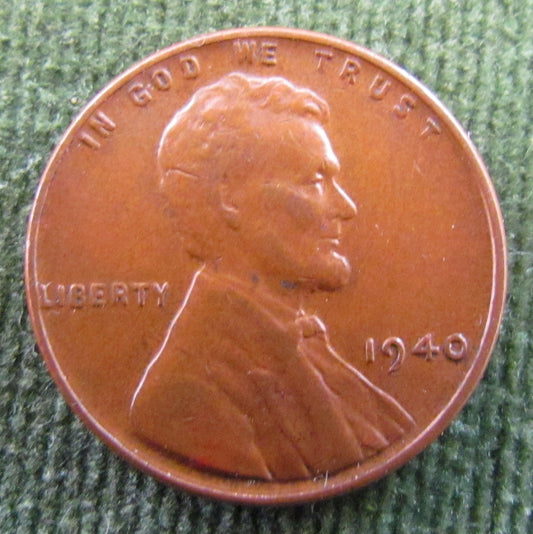 USA American 1940 1 Cent Wheat Lincoln Coin - Circulated