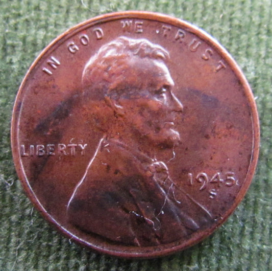 USA American 1945 S 1 Cent Wheat Lincoln Coin - Circulated