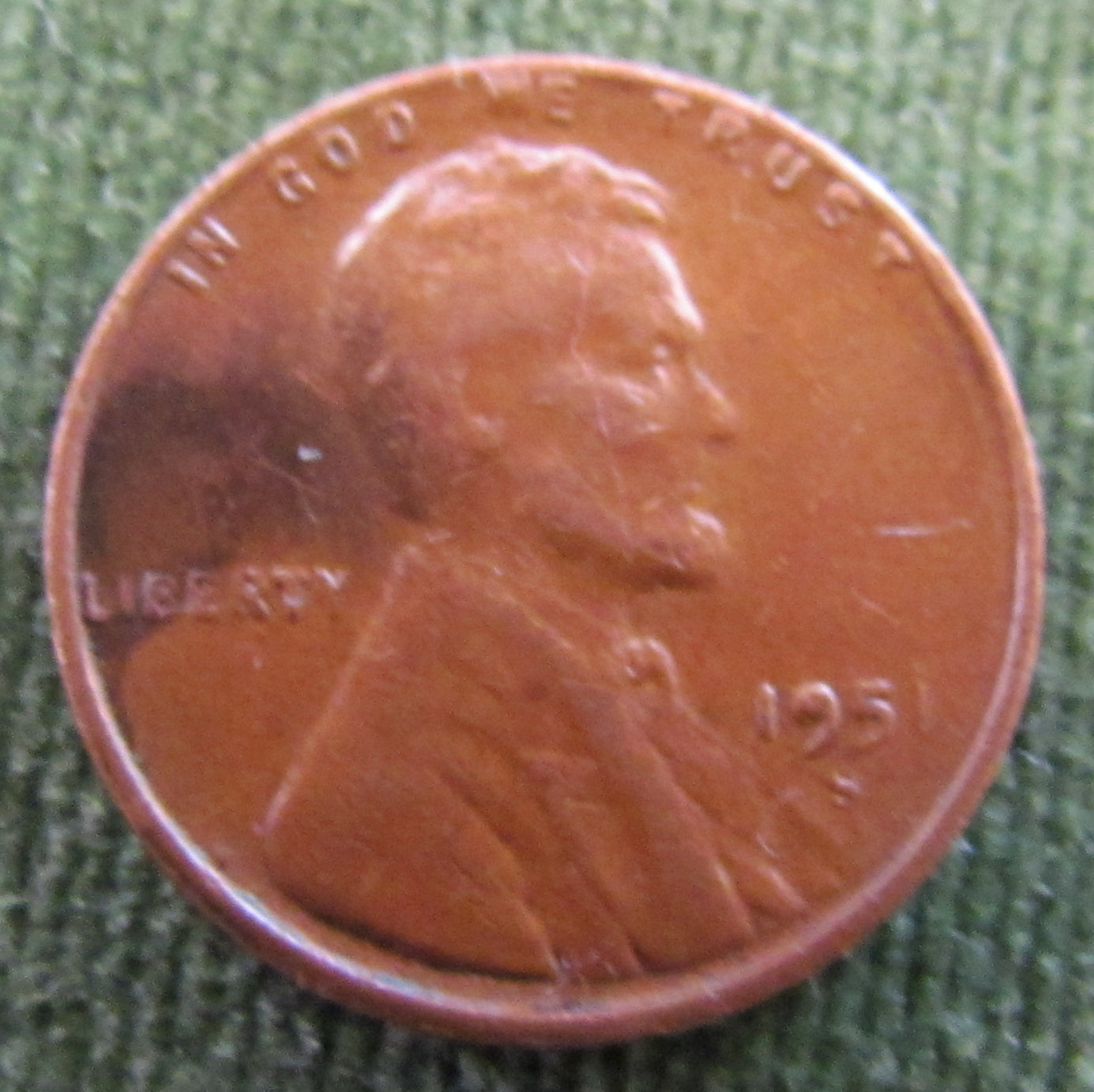 USA American 1951 S 1 Cent Wheat Lincoln Coin - Circulated