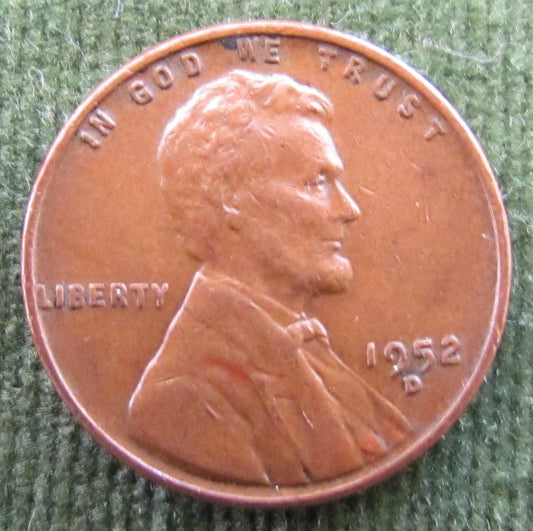 USA American 1952 D 1 Cent Wheat Lincoln Coin - Circulated