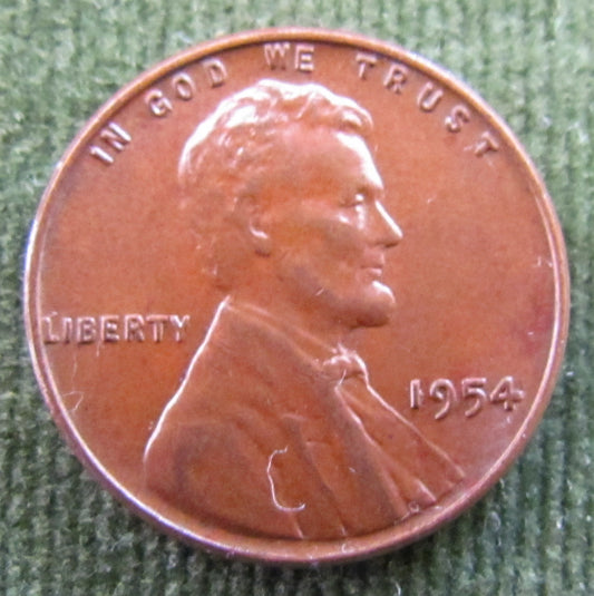 USA American 1954 1 Cent Wheat Lincoln Coin - Circulated