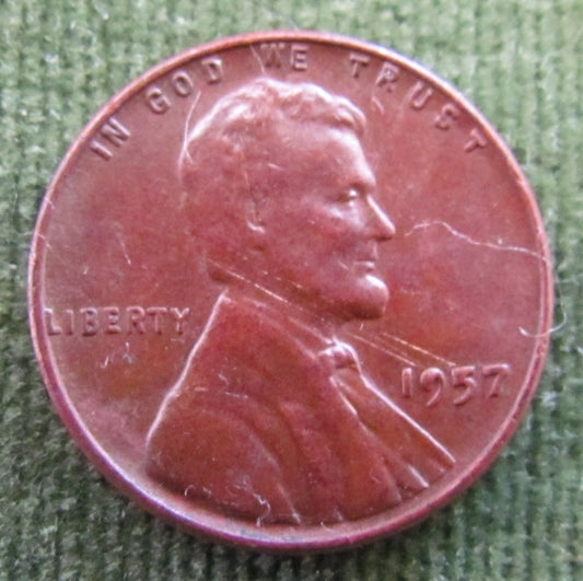 USA American 1957 1 Cent Wheat Lincoln Coin - Circulated