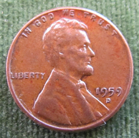 USA American 1959 D 1 Cent Lincoln Memorial Coin - Circulated