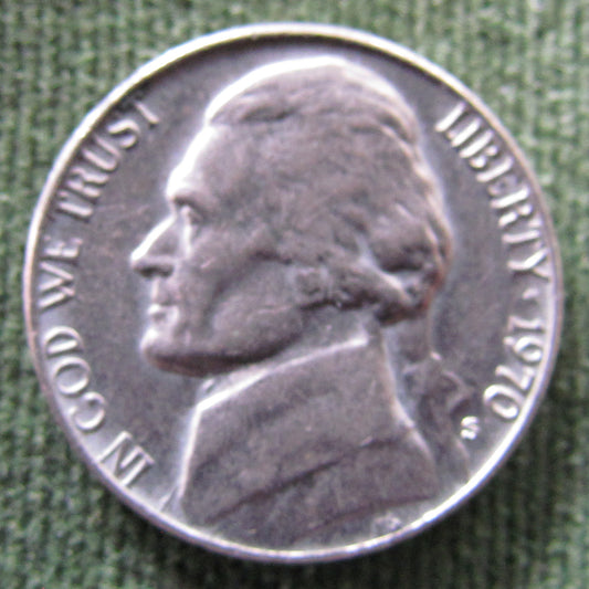 USA American 1970 S Nickel Jefferson Coin - Circulated