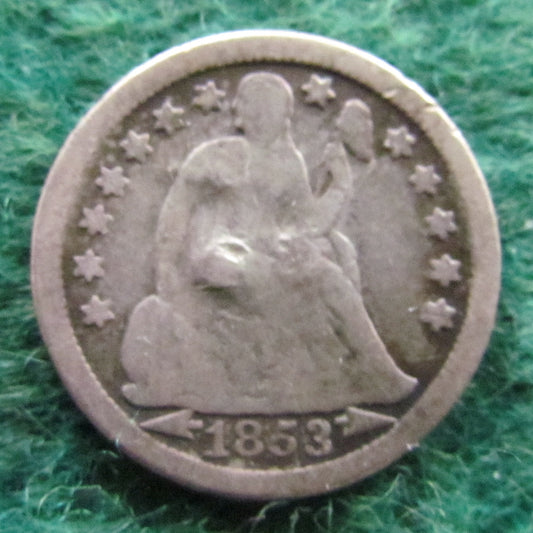 USA American 1853 Silver Seated Liberty Dime Coin - Circulated