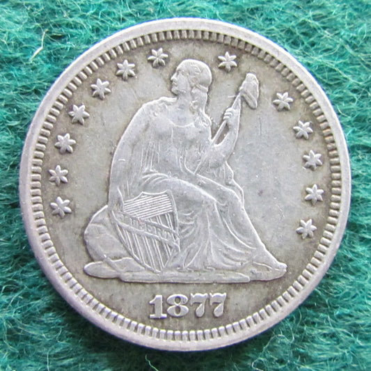 USA American 1877 S Seated Liberty Quarter Coin - Circulated