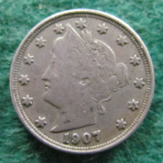 USA American 1907 V Nickel Coin - Circulated