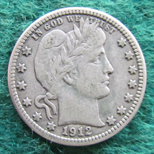 USA American 1912 S Barber Quarter Coin - Circulated