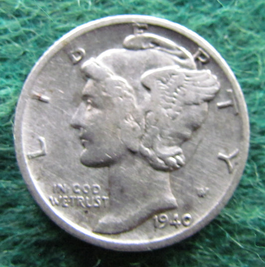 USA American 1940 S Silver Winged Mercury Dime Coin - Circulated
