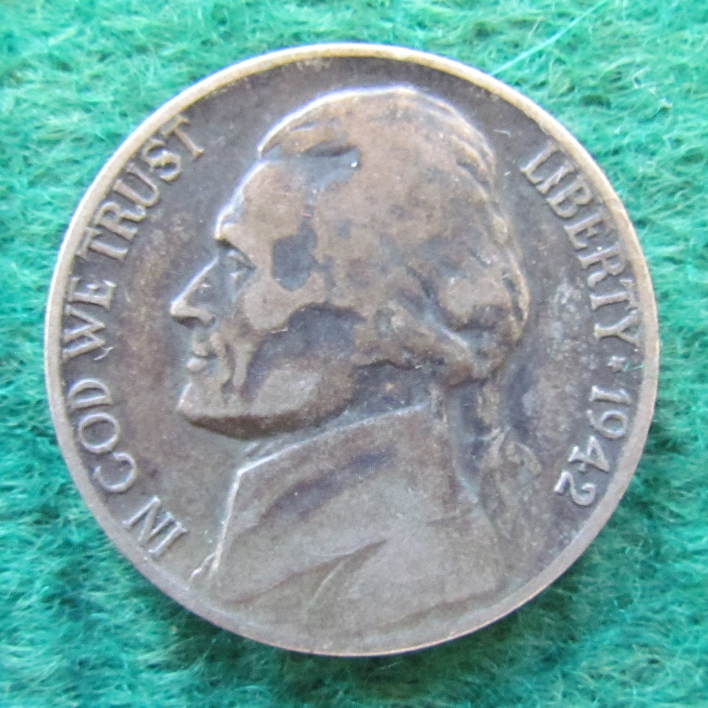 USA American 1942 P Nickel Jefferson Coin - Circulated