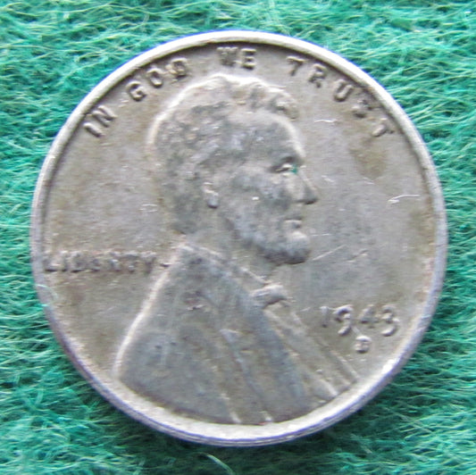 USA American 1943 D Steel 1 Cent Wheat Lincoln Coin - Circulated