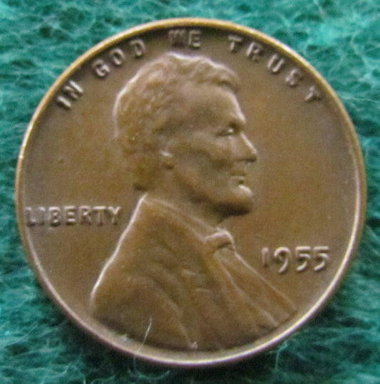 USA American 1955 1 Cent Wheat Lincoln Coin - Circulated