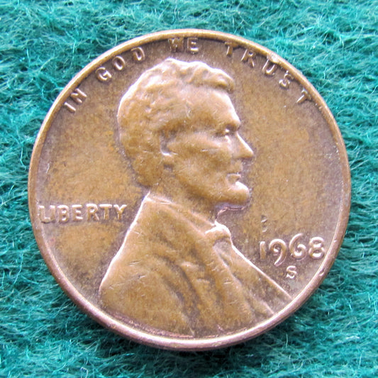 USA American 1968 S 1 Cent Lincoln Coin - Circulated